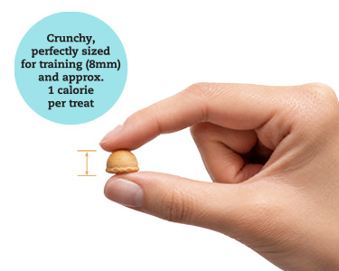Crunchy, perfectly sized for training and approximately 1 calorie per treat